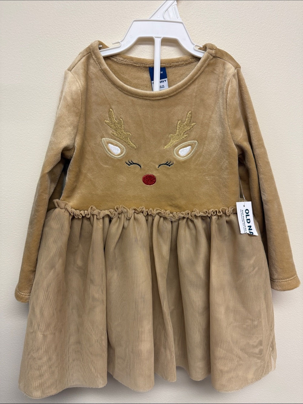 Old Navy Tan Velvet & Corduroy Reindeer Dress